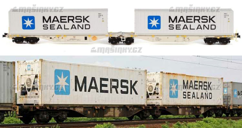 H0 - Dvojit ploinov vz s kontejnery Maersk & Maersk Sealand #1