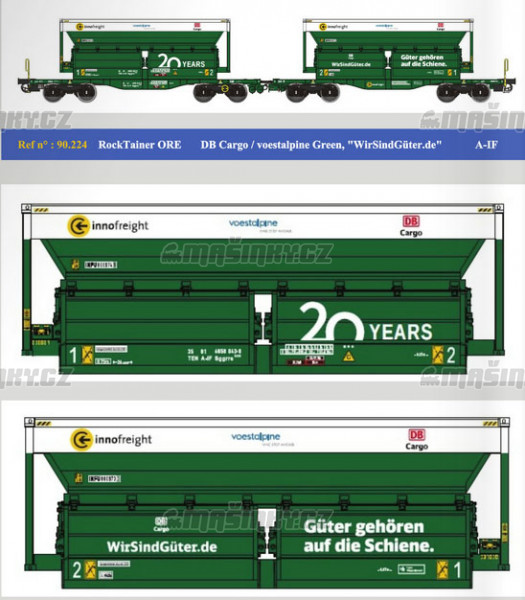 H0 - Dva vozy Rocktainer ORE Voestalpine Green - DB Cargo #1