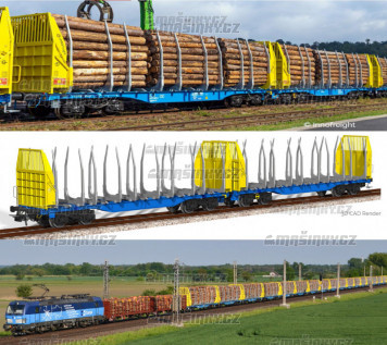 H0 - Dvojitý vůz pro přepravu dřeva Sggmrss - ČD Cargo